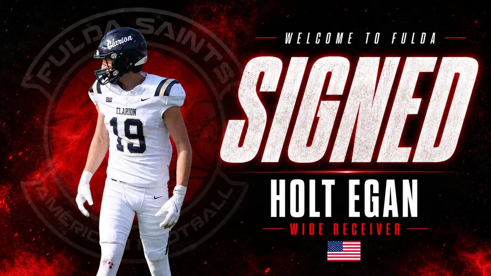 Holt Egan in his Clarion University jersey — new Fulda Saints wide receiver