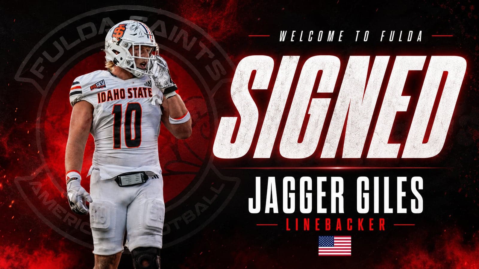 Jagger Giles im Idaho-State-Trikot — neuer Linebacker der Fulda Saints