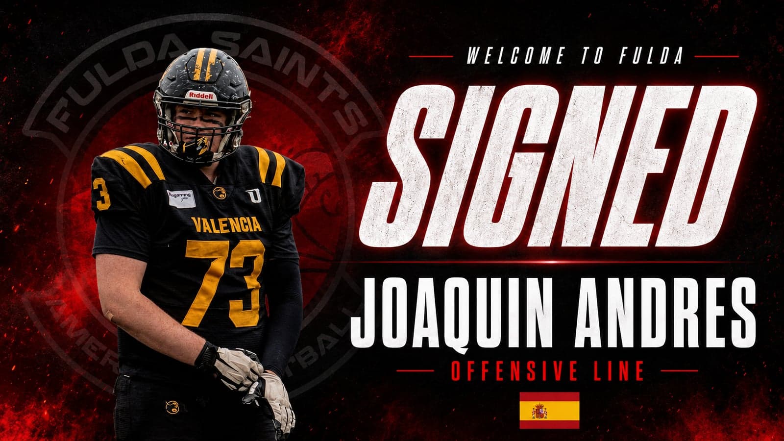 Joaquin Andres im Trikot von Valencia — neuer Offensive Lineman der Fulda Saints