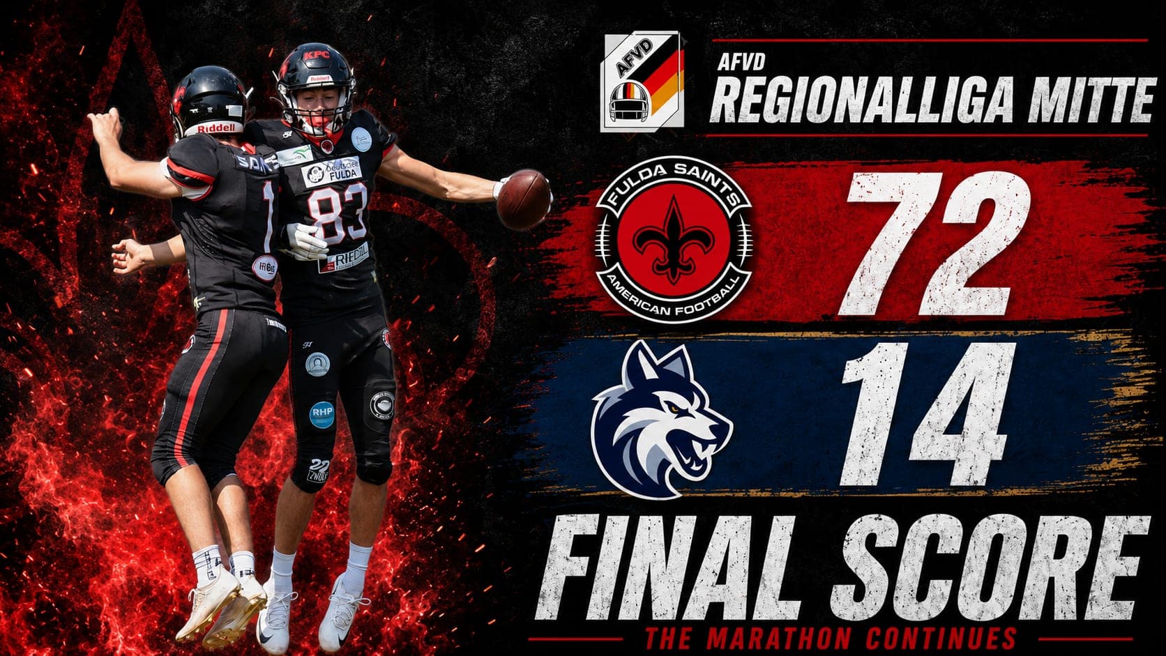 Final Score 72:14 — Heimsieg der Fulda Saints über die Wetzlar Wölfe