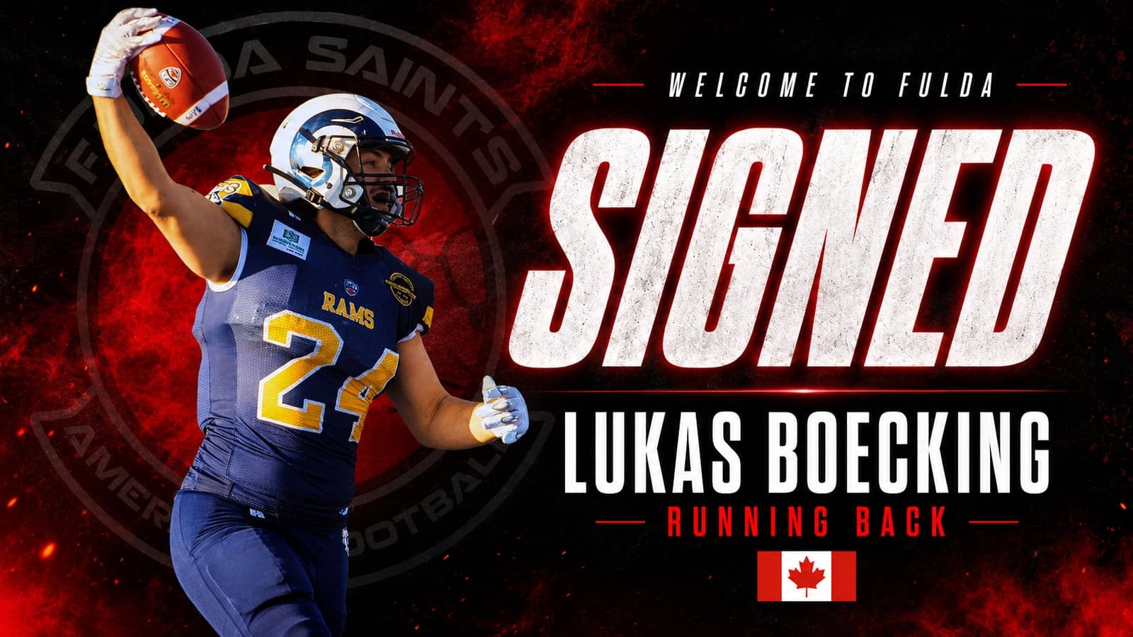 Lukas Boecking in his Langley Rams jersey — new Fulda Saints running back
